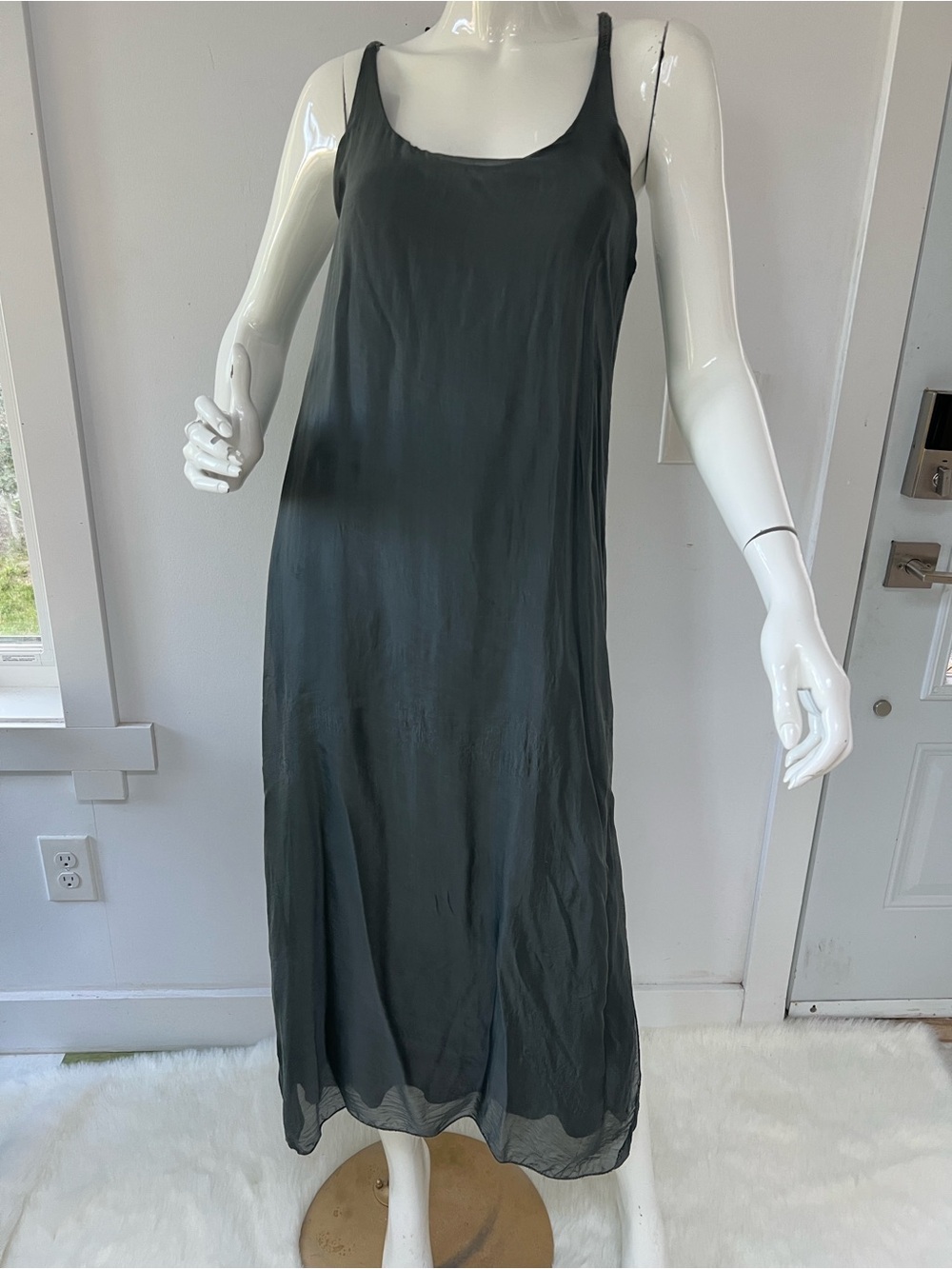 100% Silk Slip Dress Women's size Small Made in Italy .Gothic ,Charcoal
